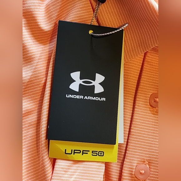 Under Armour Golf Polo Shirt Orange Loose Fit UPF 50+ Moisture Wicking Large - Picture 8 of 9